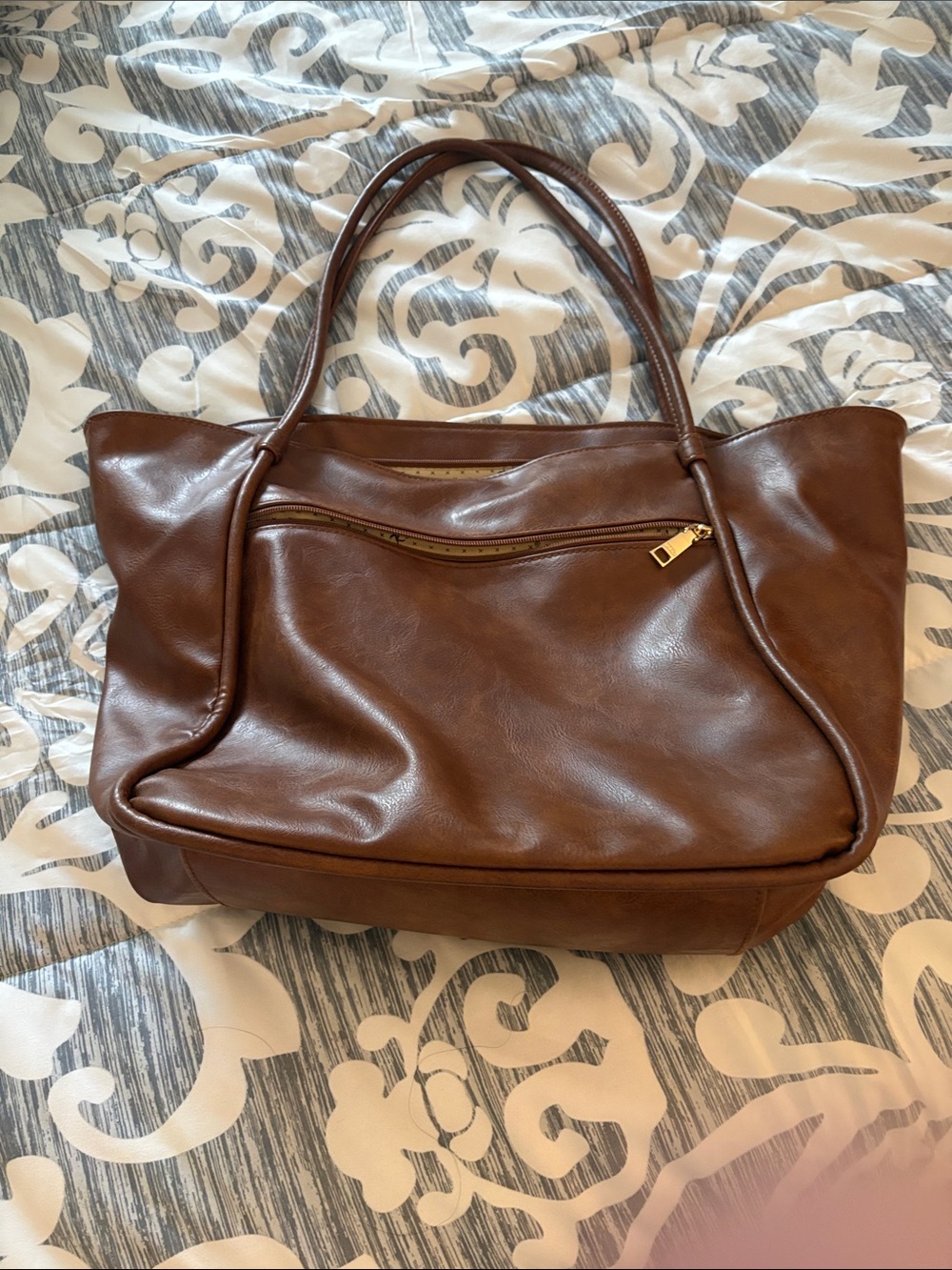 Leather Tote Bag - Brown